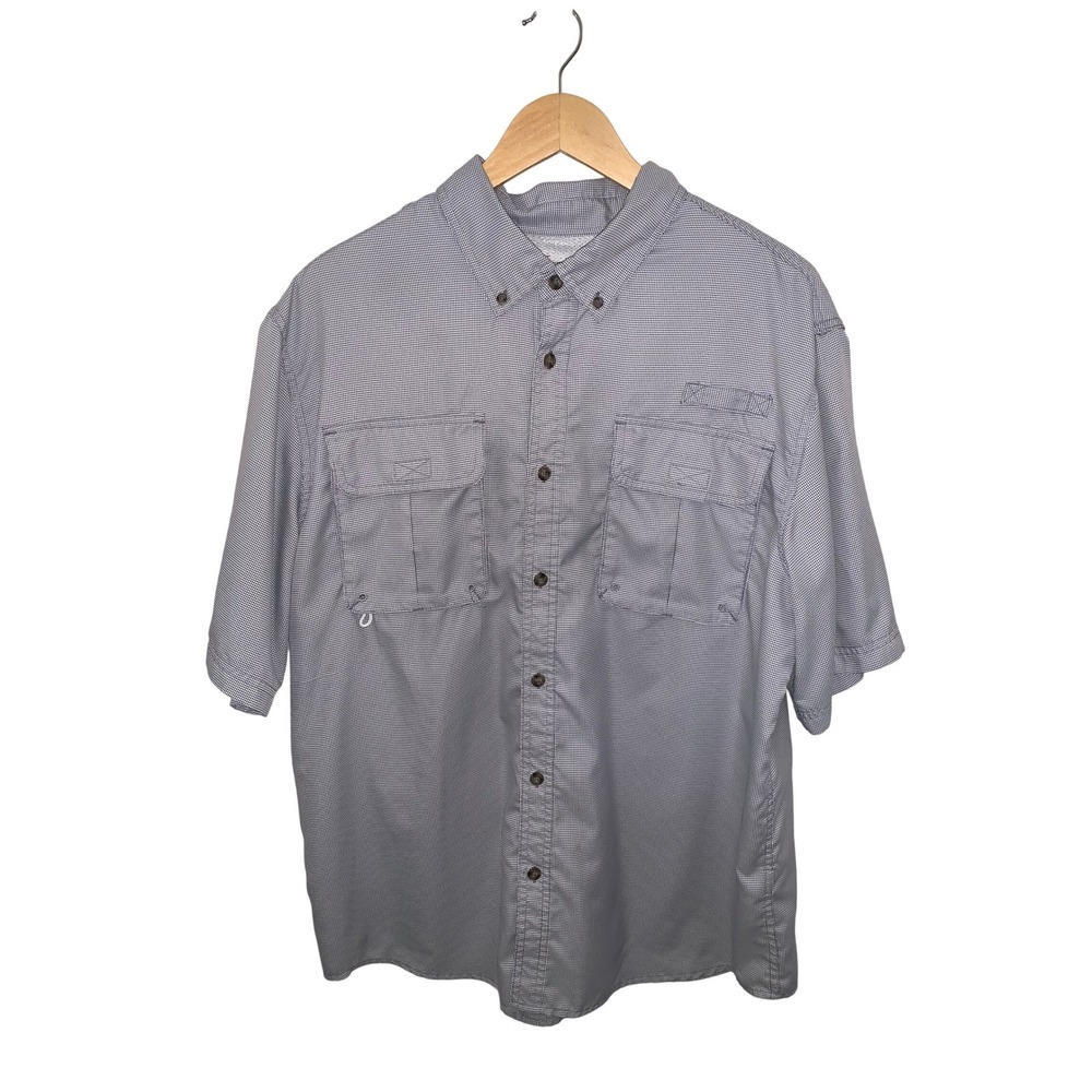 Cabelas‎ Mens Large Blue Houndstooth Short Sleeve Vented Fishing Shirt  L